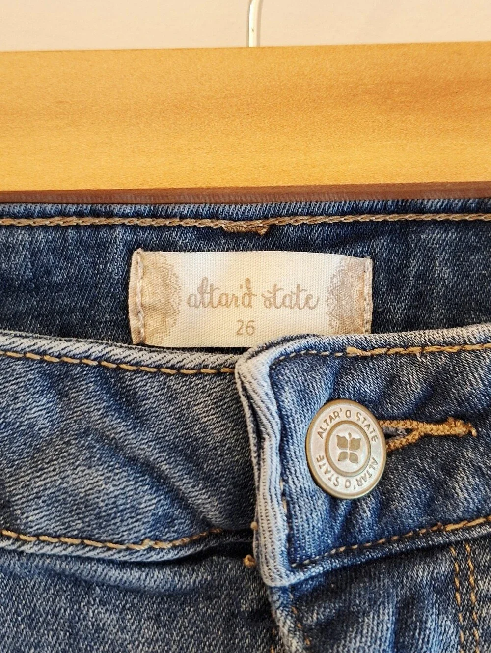 Altar'd State Light Wash High Waisted Distressed Jeans - Size 26 - Picture 3 of 6